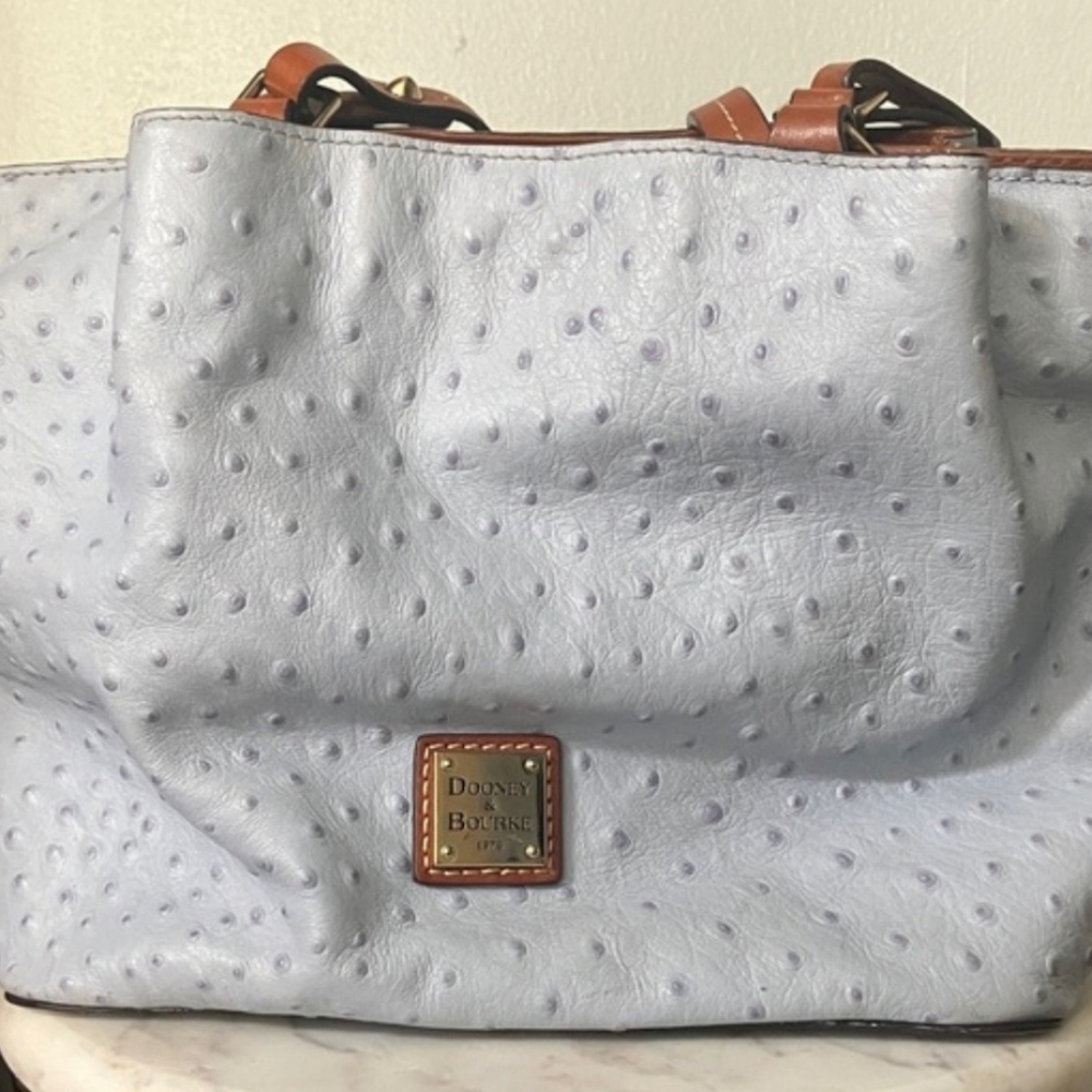 Vintage Dooney&Bourke Light Blue/Gray Embossed Ostrich Small FLYNN Shoulder Bag